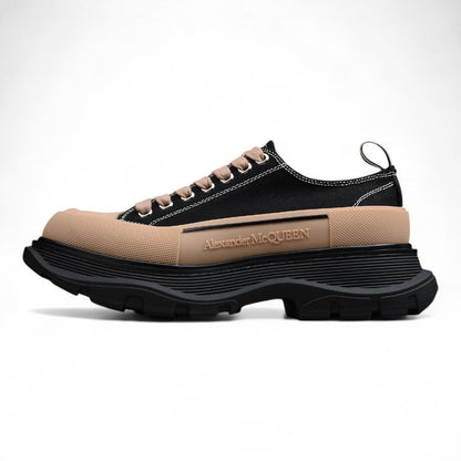 Alexander McQueen Tread Slick Black Tan Canvas Sneakers