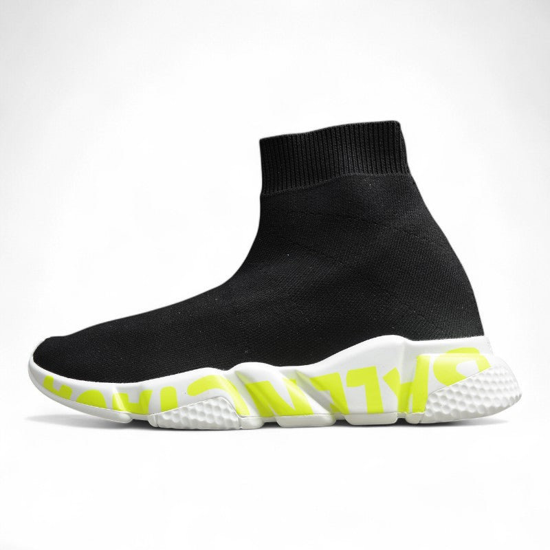 Black & Fluo Green Speed Knit Sneakers