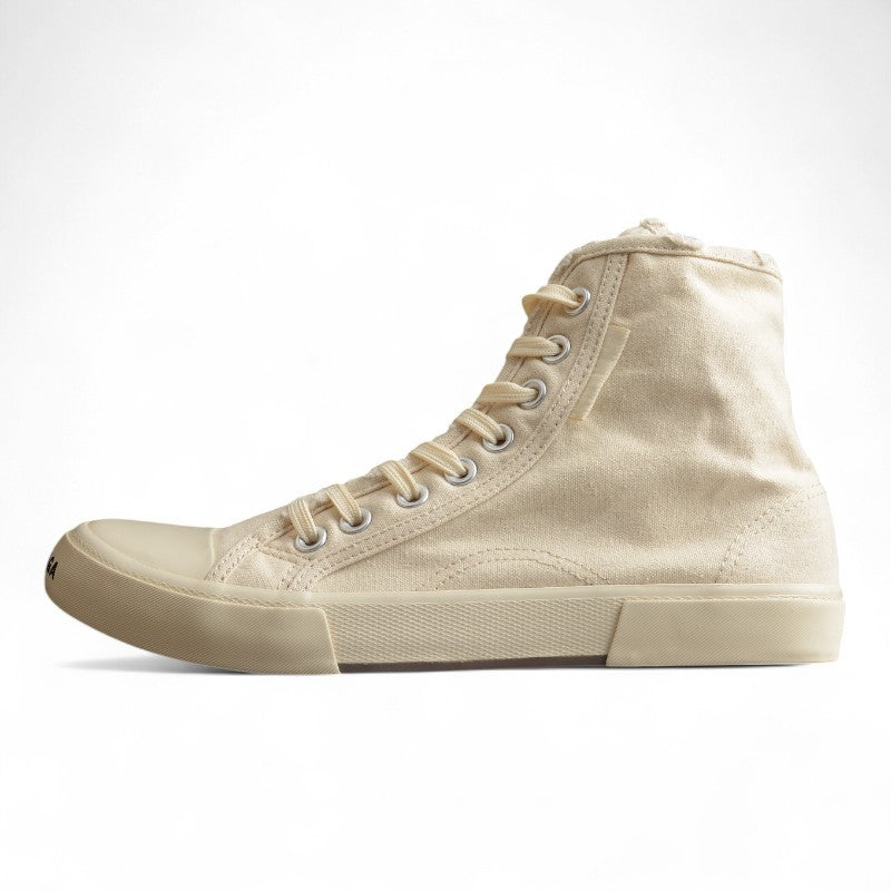 Balenciaga Paris Distressed High Canvas Cream Sneakers