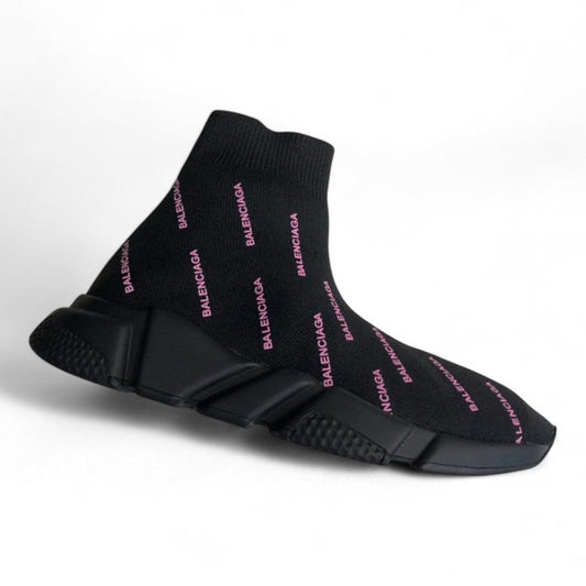 Balenciaga Speed Sneaker All Over Logo Black/Pink