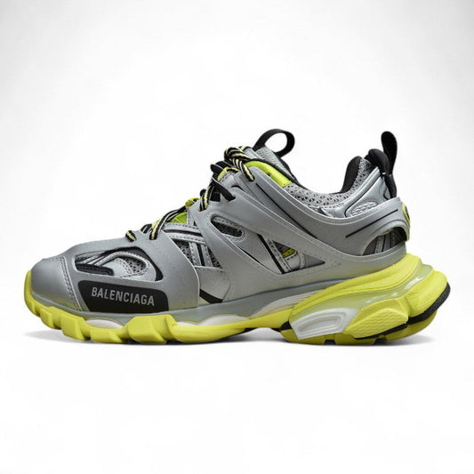 Men's Silver & Lime Green Track Sneakers