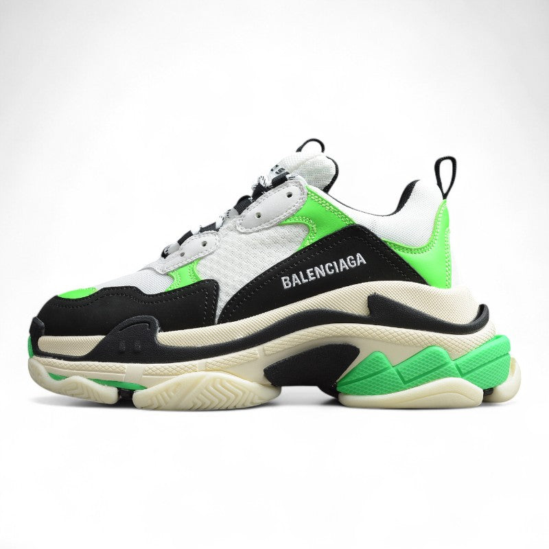 Men's White & Neon Green Chunky Sneakers