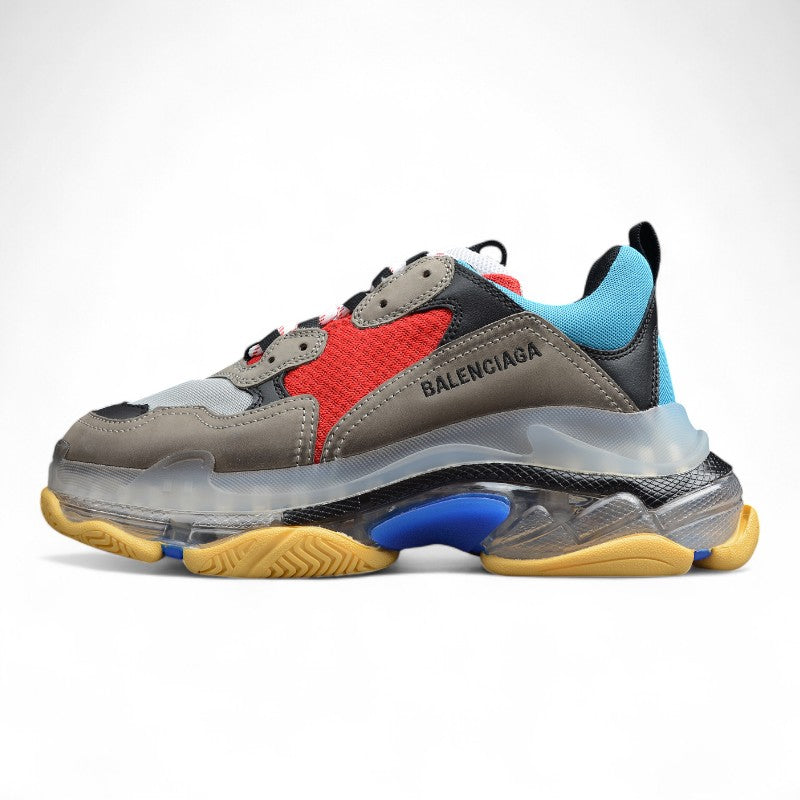 Balenciaga Triple S Grey Red Blue Clear Sole Sneakers