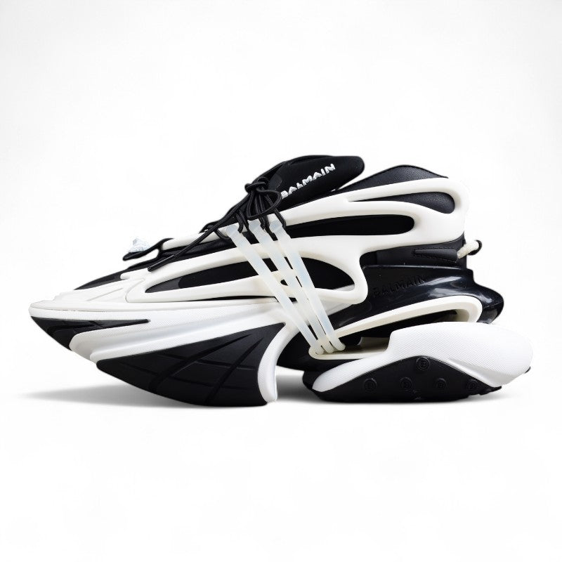Balmain Unicorn Low-Top Sneakers in White/Black – Neoprene and Leather