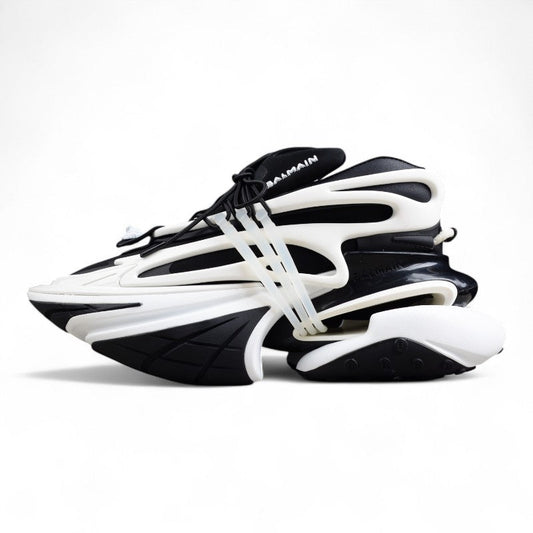 Balmain Unicorn Low-Top Sneakers in White/Black – Neoprene and Leather