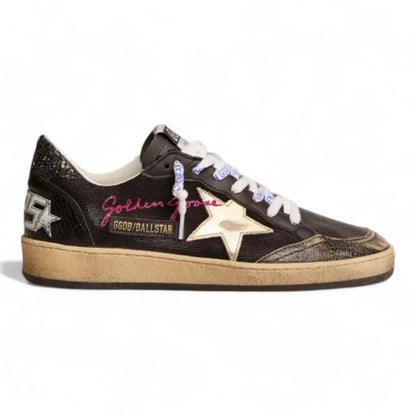 Golden Goose Ball Star Black Canvas Platinum Star