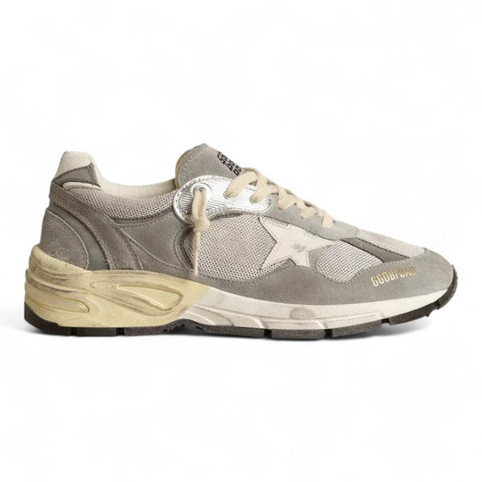 Dad-Star in suede and silver mesh with white leather star and heel tab