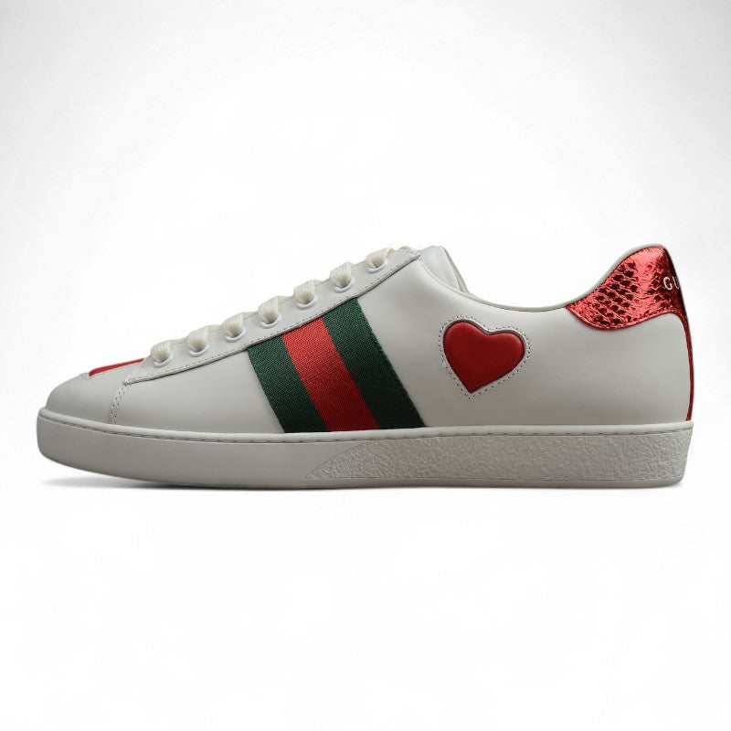 Gucci Ace Heart Stripe Leather Sneakers White