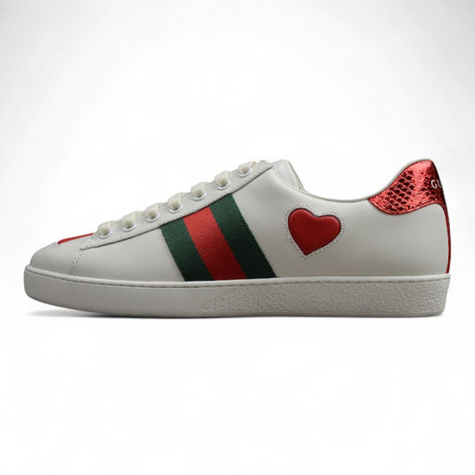Gucci Ace Heart Stripe Leather Sneakers White