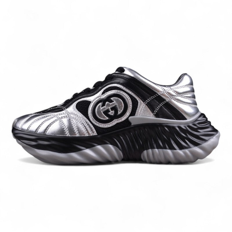 Gucci Ripple Silver & Black Leather Sneakers
