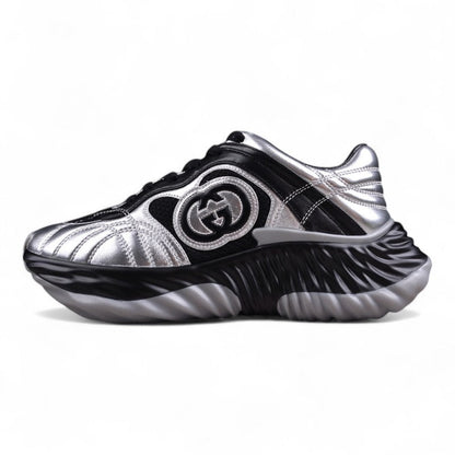 Gucci Ripple Silver & Black Leather Sneakers