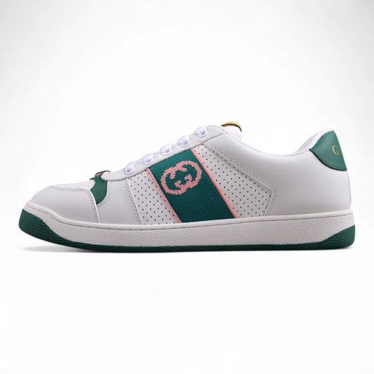 Gucci Screener White & Green Leather Sneakers