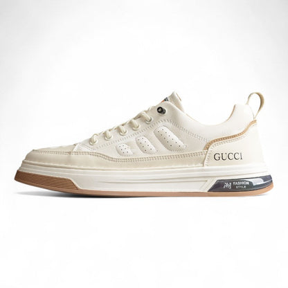 Gucci Cream Beige Leather Low-Top Sneakers