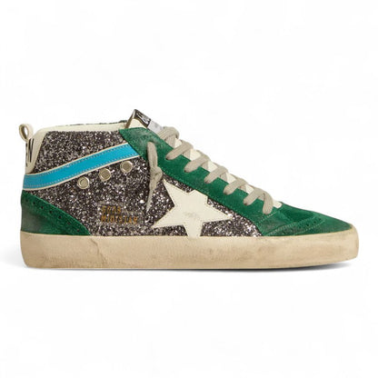 Golden Goose Mid Star Anthracite Glitter Green Sneakers