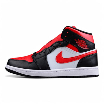 Nike Air Jordan 1 Mid White Black Red Bred Toe Sneakers