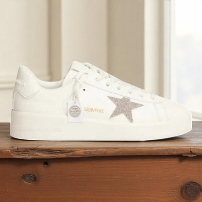 Golden Goose Purestar White Leather Silver Crystal Star