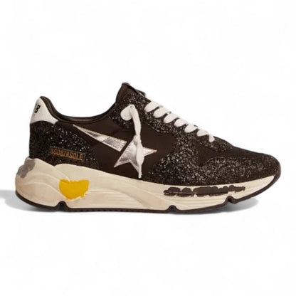 Golden Goose Running Sole Black Glitter Silver Star