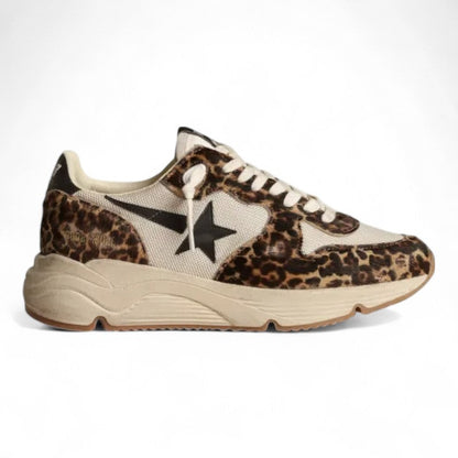 Golden Goose Running Sole Leopard Print Black Star