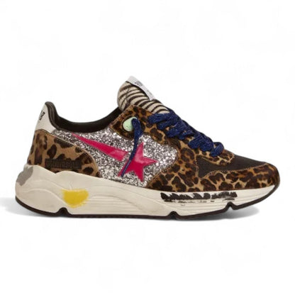 Golden Goose Running Sole Leopard Print Glitter Star Sneakers