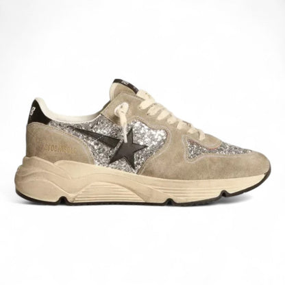Golden Goose Running Sole Silver Glitter Black Star Sneakers