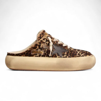 Golden Goose Space-Star Leopard Print Shearling Sabots