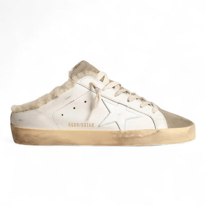 Golden Goose Super-Star Sabot White Leather Shearling Sneakers