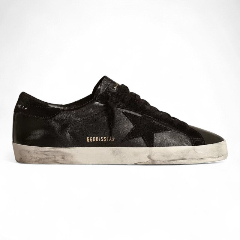 Super-Star in black nappa with black suede star and heel tab