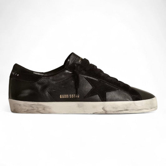 Super-Star in black nappa with black suede star and heel tab
