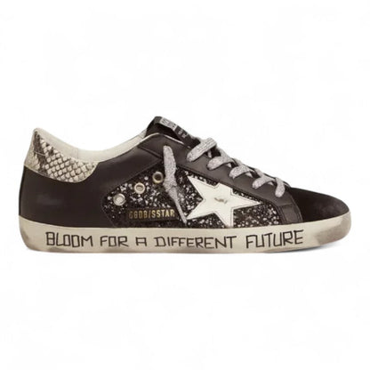 Golden Goose Super-Star Black Leather Glitter Sneakers