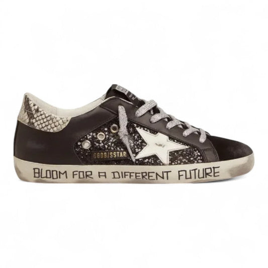 Super-Star sneakers with glitter and handwritten lettering