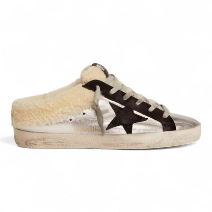 Golden Goose Super-Star Sabot Silver Leather Black Star