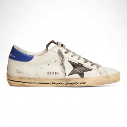 Golden Goose Super-Star White Leather Sneakers with Snake-Print Star
