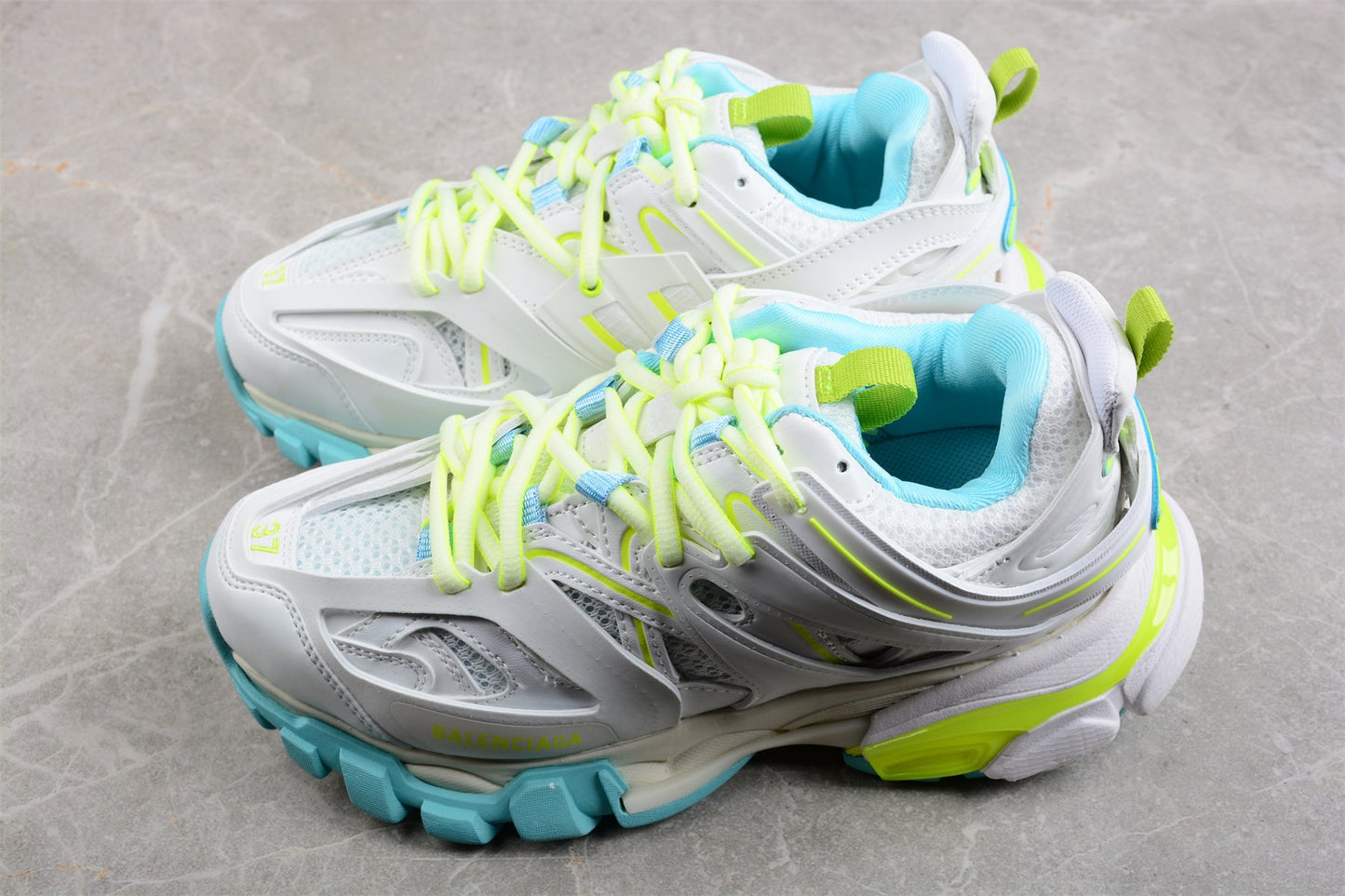 Balenciaga Track White Fluorescent Yellow Turquoise Sneakers