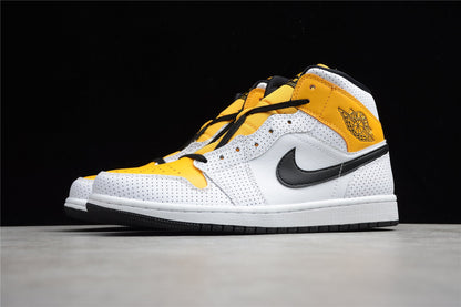 Nike Air Jordan 1 Mid Perforated White University Gold Sneakers