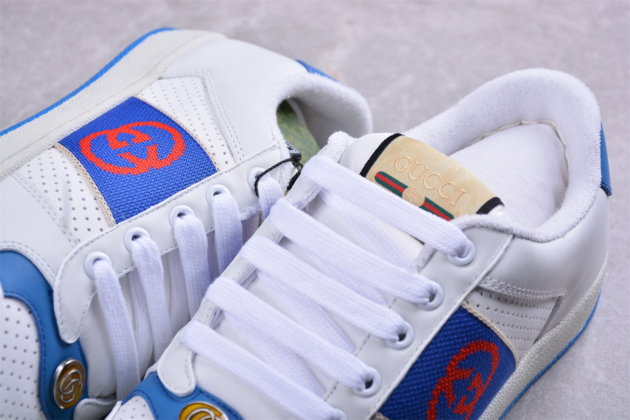 Gucci Screener White & Blue Leather Sneakers