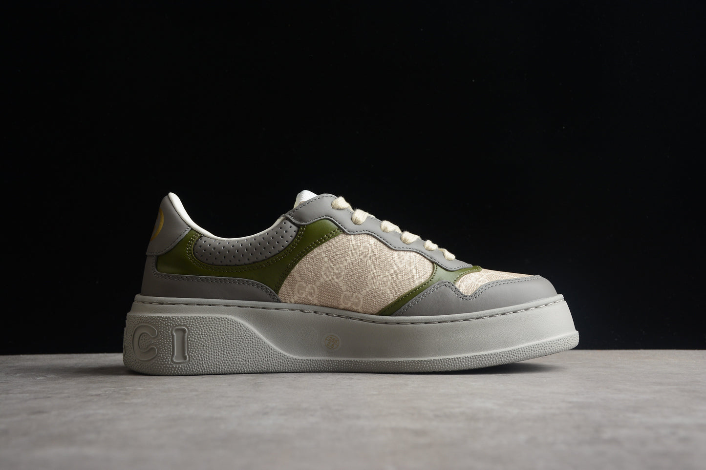Gucci GG Supreme Canvas Platform Sneakers Grey Green