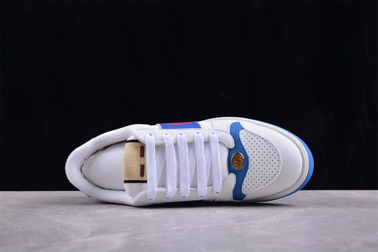 Gucci Screener White & Blue Leather Sneakers