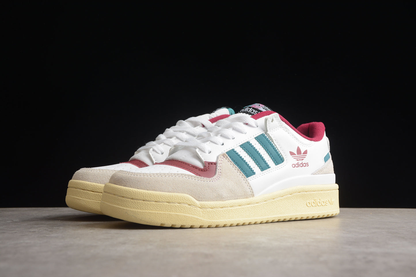 adidas Forum Low in White/Teal/Burgundy
