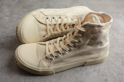 Balenciaga Paris Distressed High Canvas Cream Sneakers