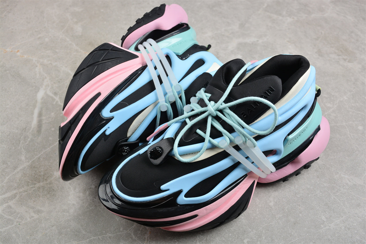 Balmain Unicorn Sneakers Black Sky Blue – Neoprene and Leather