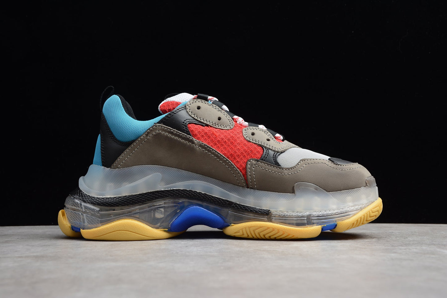 Balenciaga Triple S Grey Red Blue Clear Sole Sneakers