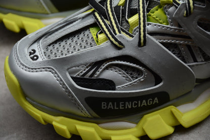 Men's Silver & Lime Green Track Sneakers