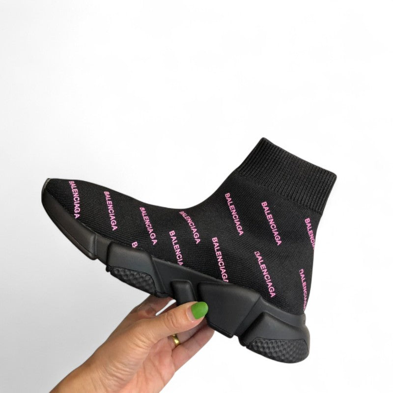 Balenciaga Speed Sneaker All Over Logo Black/Pink