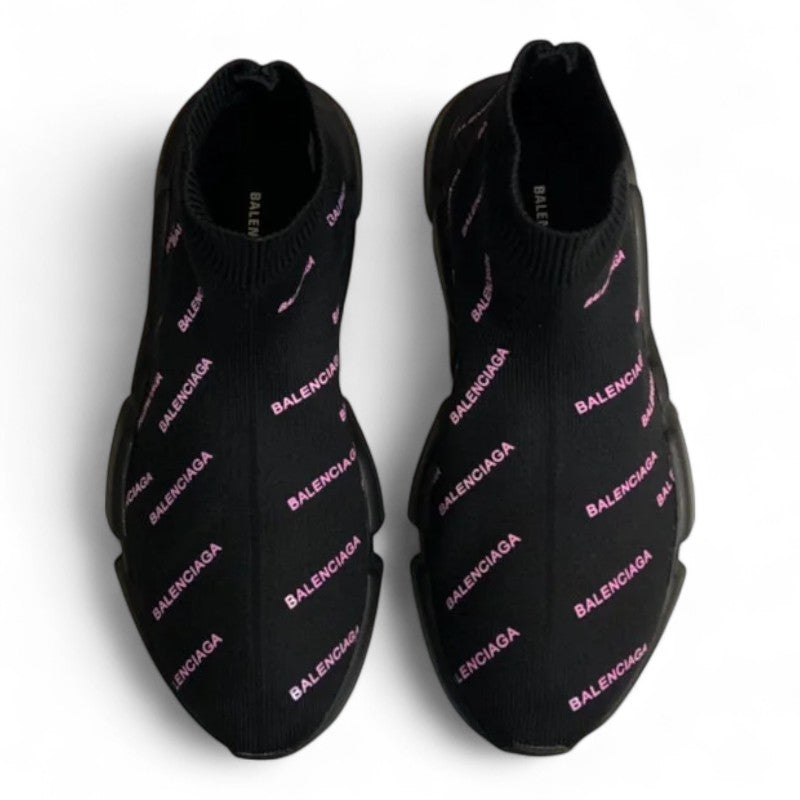 Balenciaga Speed Sneaker All Over Logo Black/Pink