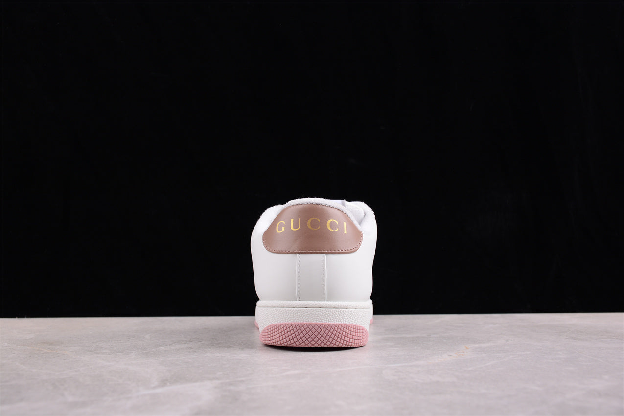 Gucci White, Pink & Green Leather Sneakers