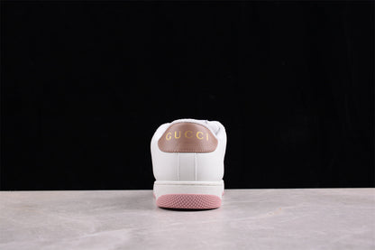 Gucci White, Pink & Green Leather Sneakers