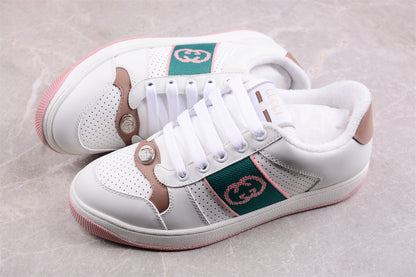 Gucci White, Pink & Green Leather Sneakers