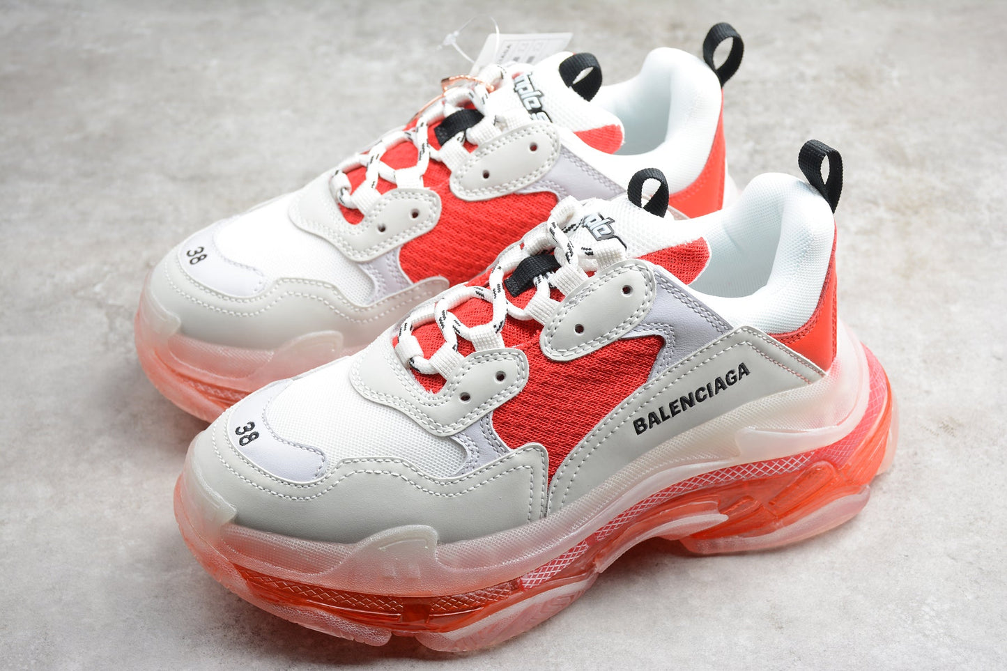 Balenciaga Triple S Clear Sole White Red Sneakers