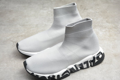 White & Black Speed Knit Sneakers