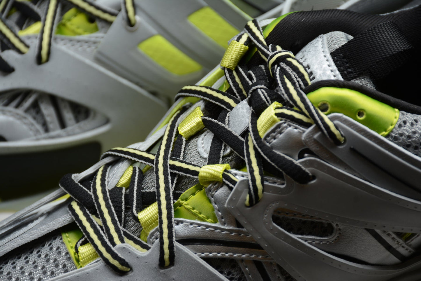 Men's Silver & Lime Green Track Sneakers